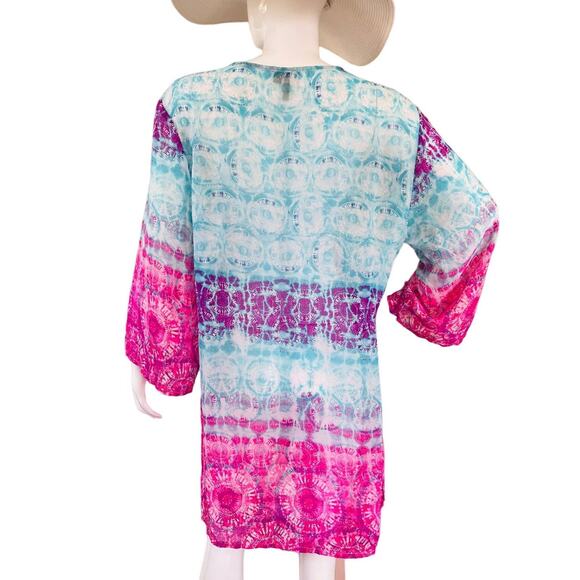Portocruz Pink Blue White Sheer Swim Coverup XXL - Picture 2 of 3